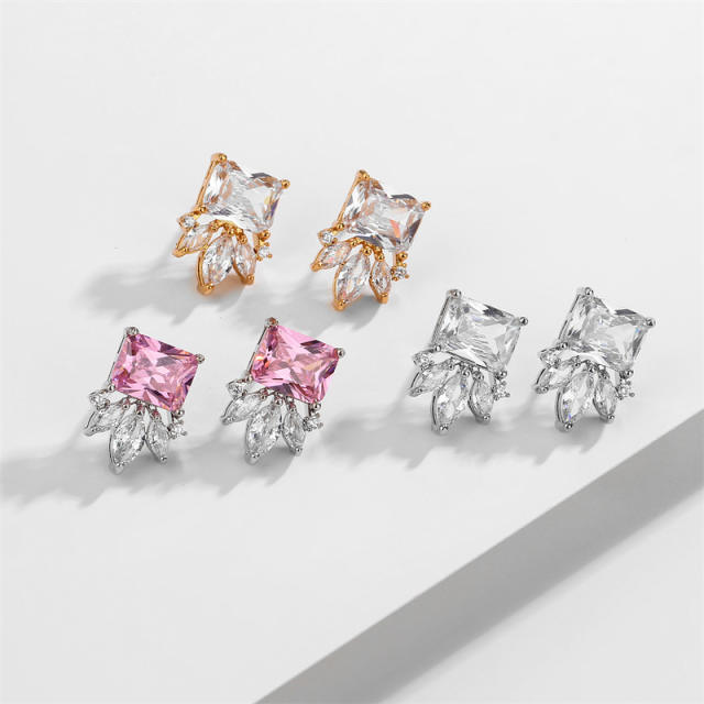 Sweet square cubic zircon copper studs earrings