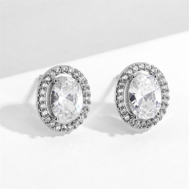 Geometric oval cubic zircon diamond studs earrings