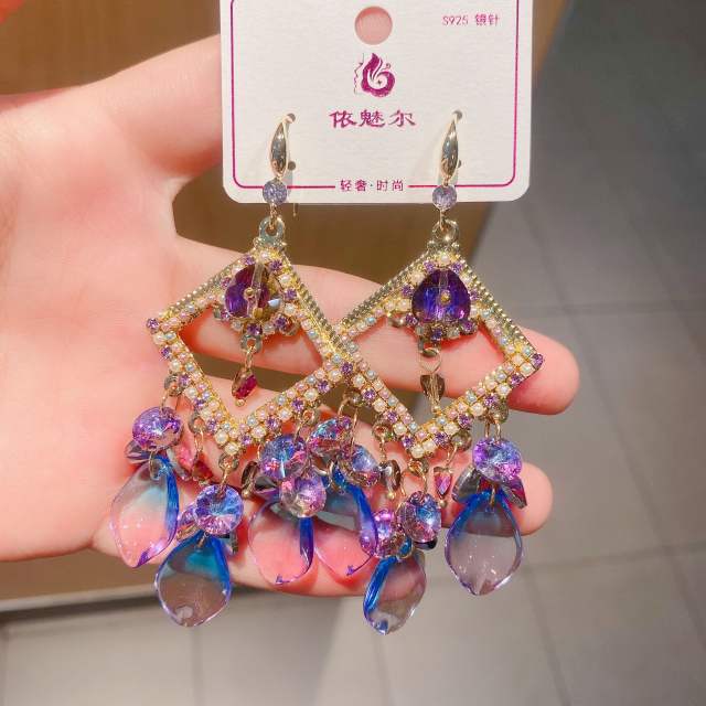 Handmade color cyrstal tassel earrings