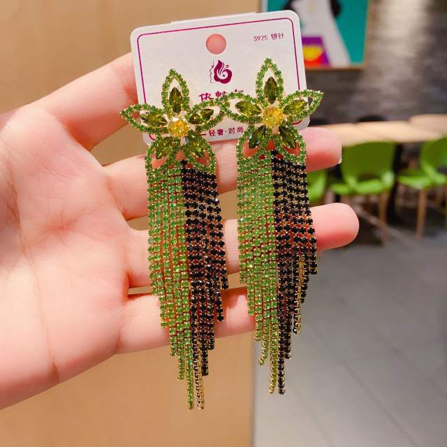 Hot sale handmade colorful rhinestone tassel dangle earrings