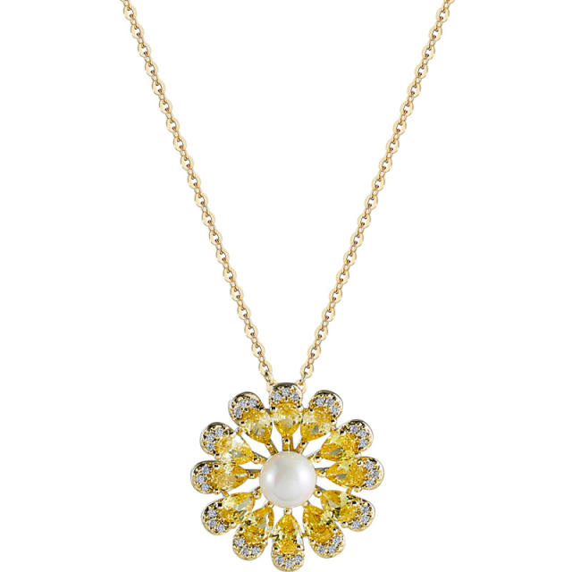 Elegant topaz setting pearl sunflower jewelry set