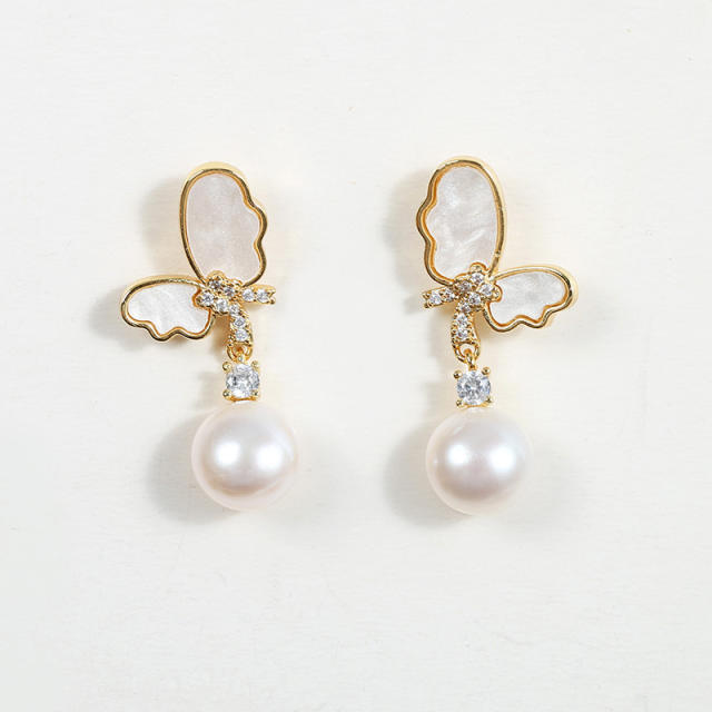 Elegant butterfly pearl drop earrings