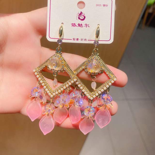 Handmade color cyrstal tassel earrings