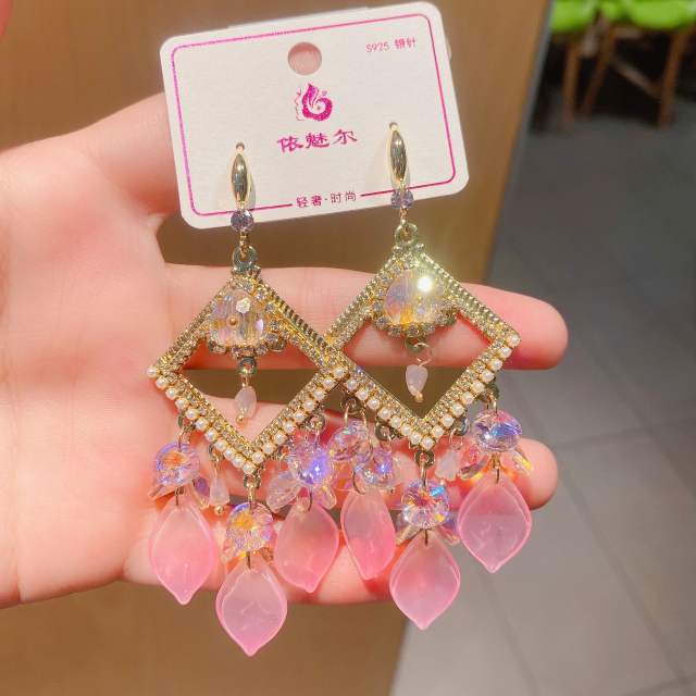 Handmade color cyrstal tassel earrings