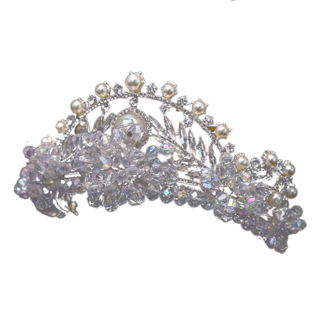 Korean fashion handmade crystal beads pearl crown