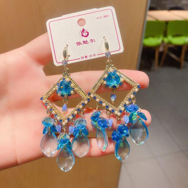 Handmade color cyrstal tassel earrings