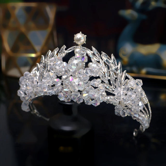 Baroque trend handmade crystal beads wedding crown