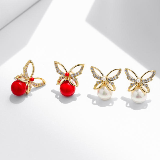 Elegant color bead butterfly studs earrings