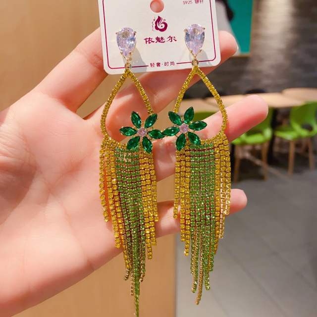 Hot sale handmade colorful rhinestone tassel dangle earrings