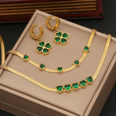 Classic emerald clover stainless steel necklace earrings