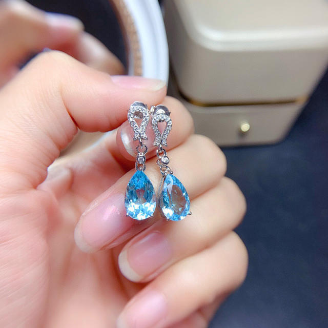 Hot sale elegant Aquamarine drop copper earrings