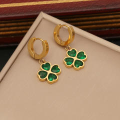 Classic emerald clover stainless steel necklace earrings