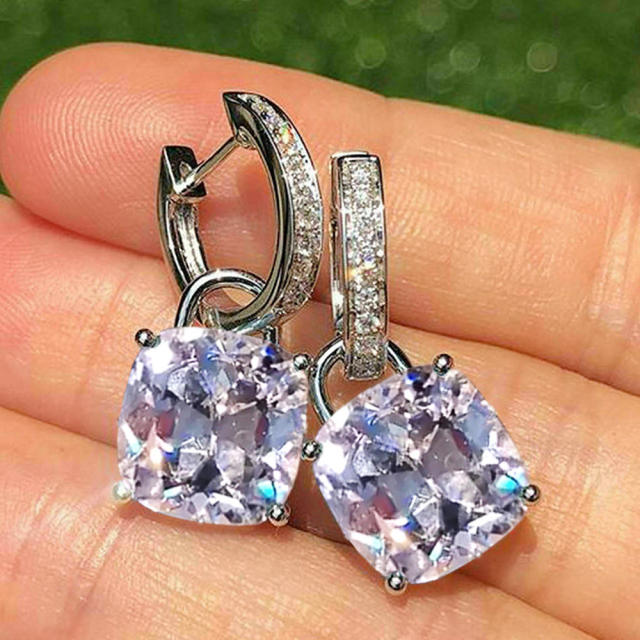 Classic square cubic zircon copper huggie earrings