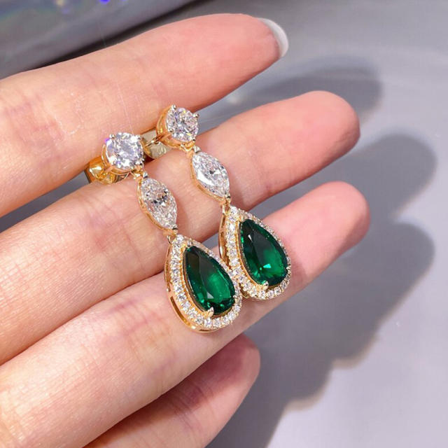 Elegant emerald copper drop earrings
