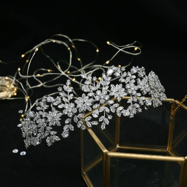 Luxury cubic zircon flower copper headdresses