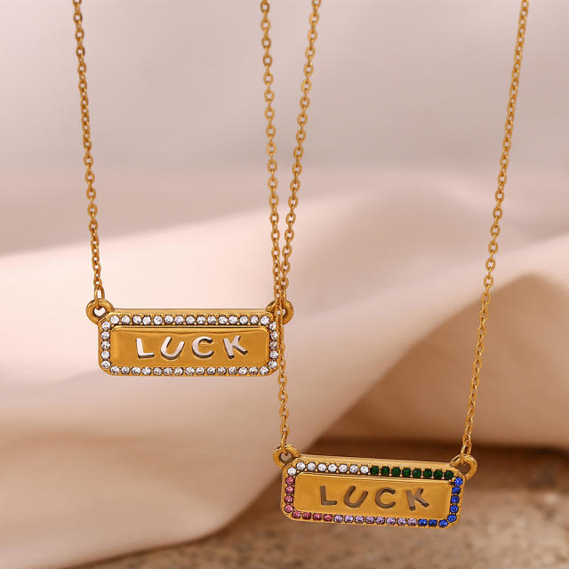 Hollow luck letter stainless steel necklace