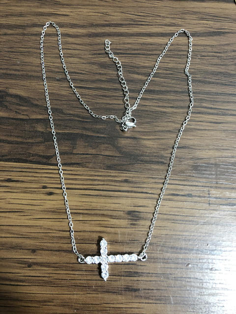 Dainty Rhinestone cross stainless steel necklace