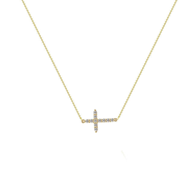 Dainty Rhinestone cross stainless steel necklace