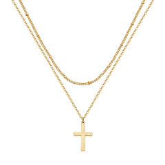 Dainty two layer stainless steel cross necklace