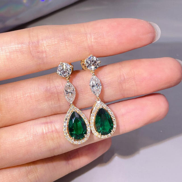 Elegant emerald copper drop earrings