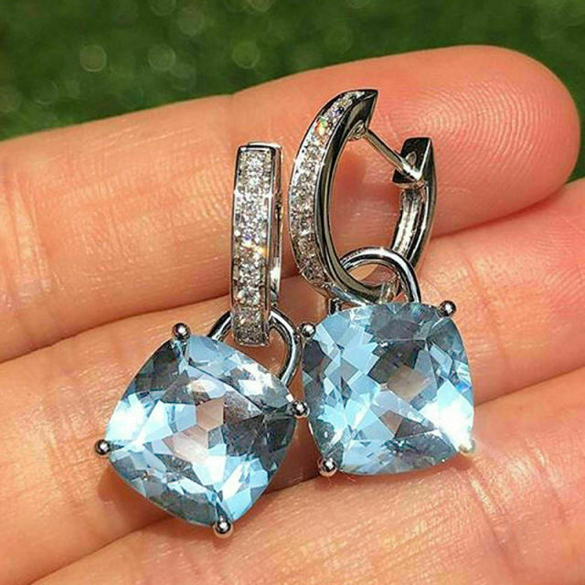 Classic square cubic zircon copper huggie earrings