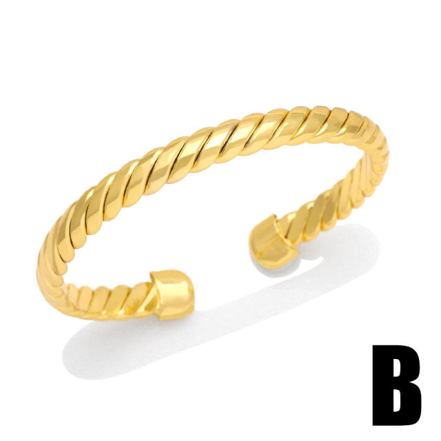 Hiphop geometric shape gold plated copper bangle