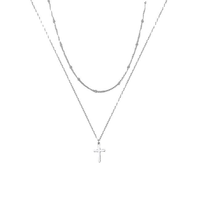 Dainty two layer stainless steel cross necklace