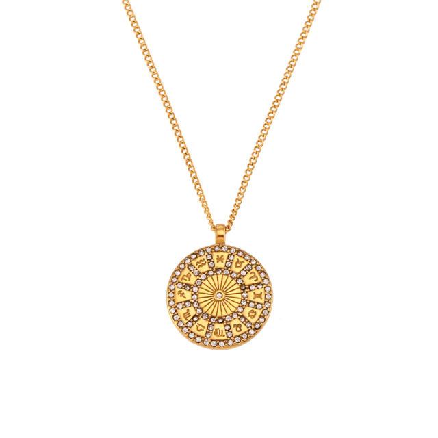 Vintage round piece pendant zodiac stainless steel necklace