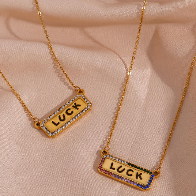 Hollow luck letter stainless steel necklace