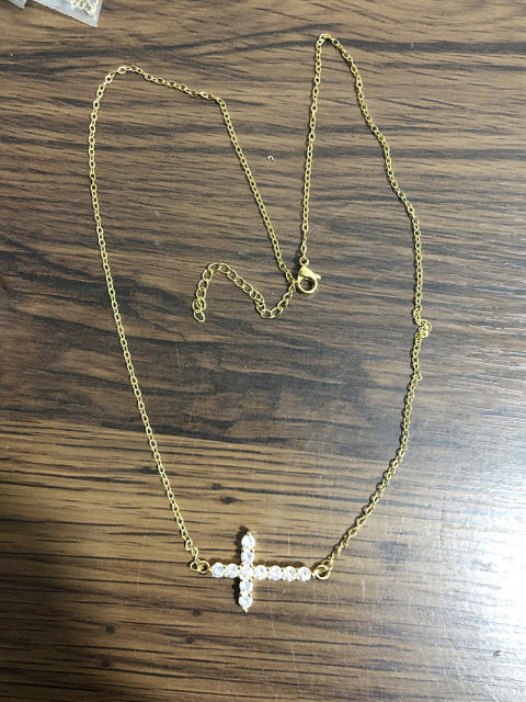 Dainty Rhinestone cross stainless steel necklace