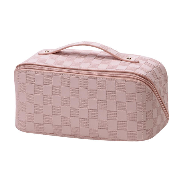 PU checkered pattern cosmetic bag