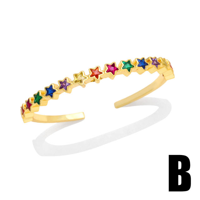 Personality rainbow cubic zircon butterfly copper bangle