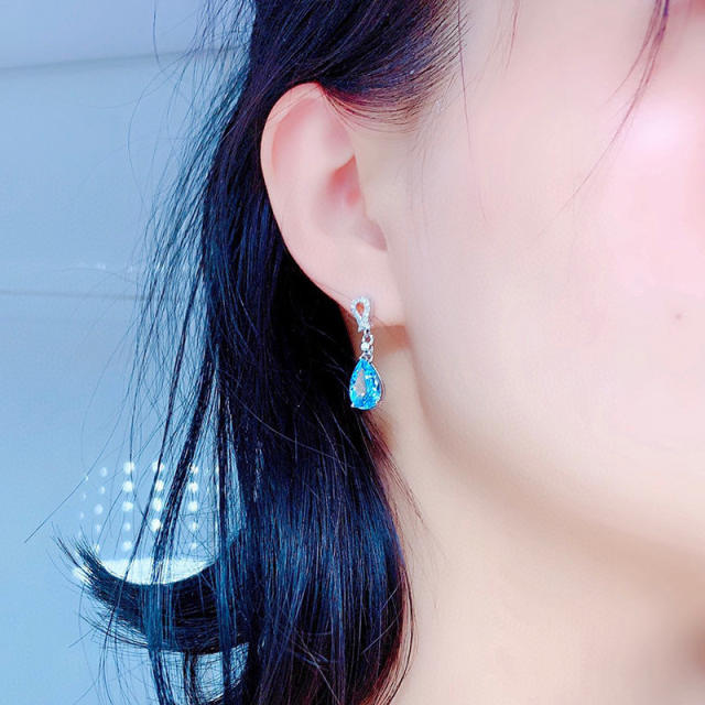 Hot sale elegant Aquamarine drop copper earrings