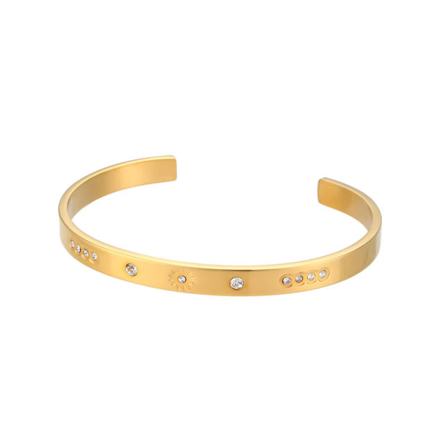 INS engrave star cubic zircon setting stainless steel bangle