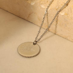 Concise evil eye symbol round piece pendant stainless steel necklace