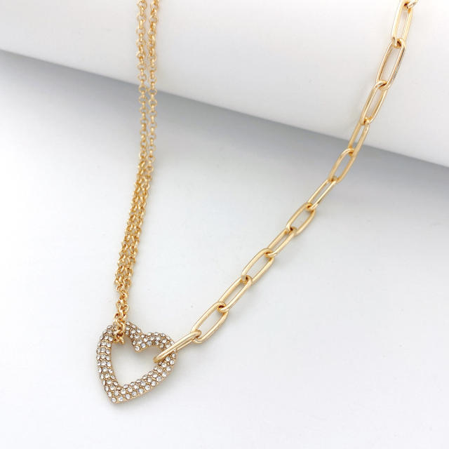 Unique diamond heart metal chain choker necklace