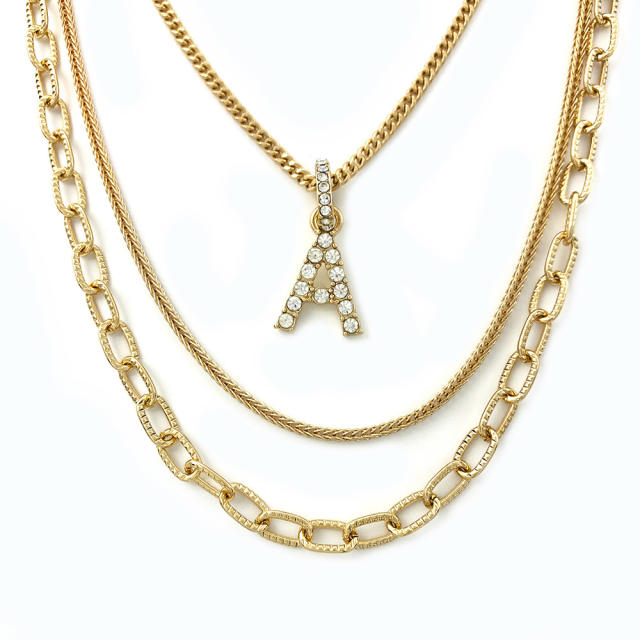 3 layer initial A letter chain necklace