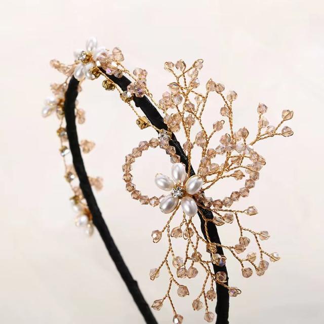 Handmade crystal beads flower headband