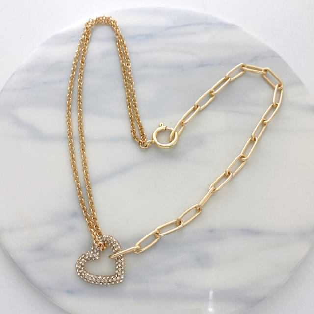 Unique diamond heart metal chain choker necklace
