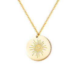 Concise evil eye symbol round piece pendant stainless steel necklace