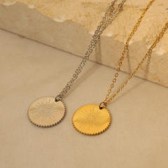 Concise evil eye symbol round piece pendant stainless steel necklace