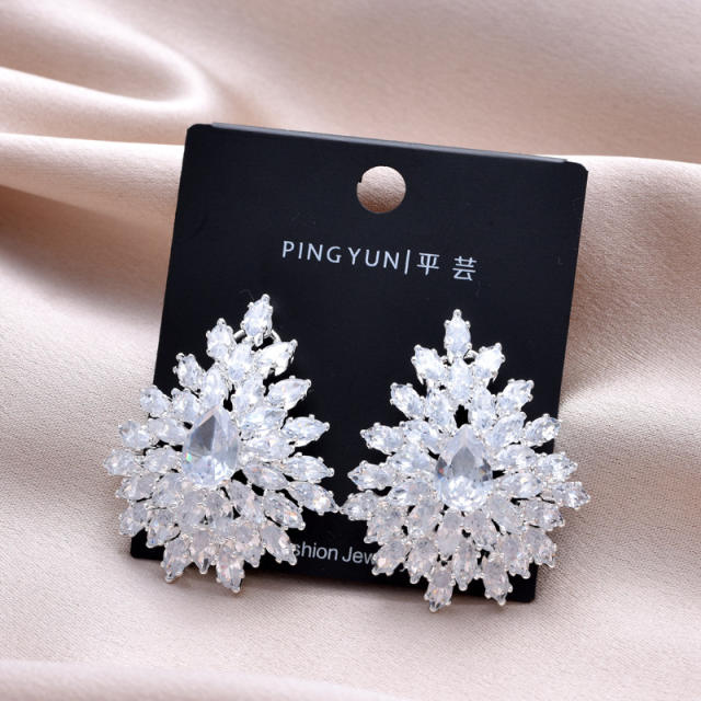 Elegant cubic zircon pave setting 925 needle diamond earrings