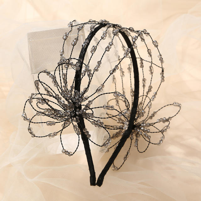 Handmade crystal beads hollow flower headband