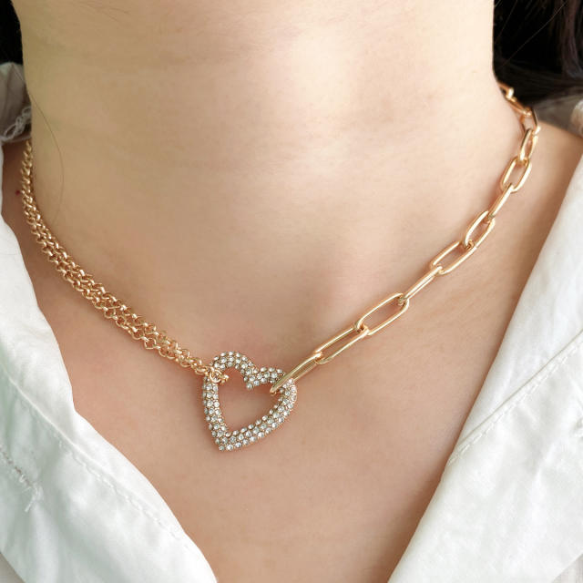 Unique diamond heart metal chain choker necklace