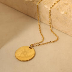 Concise evil eye symbol round piece pendant stainless steel necklace