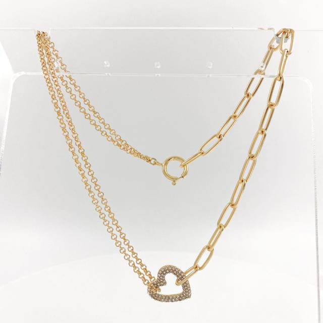 Unique diamond heart metal chain choker necklace