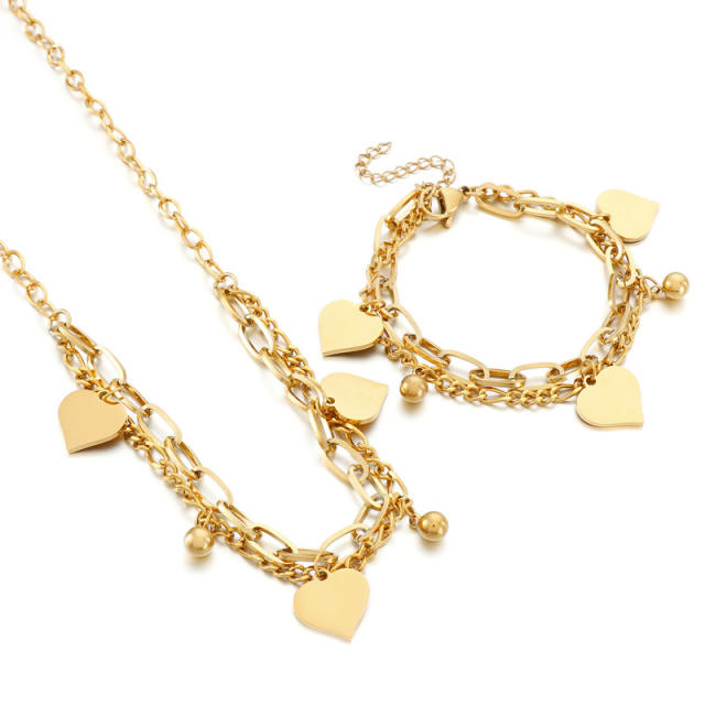 INS trend heart charm stainless steel necklace bracelet