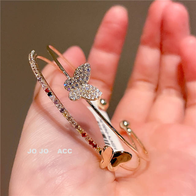 Dainty diamond butterfly gold plated copper bangle