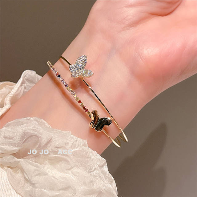 Dainty diamond butterfly gold plated copper bangle
