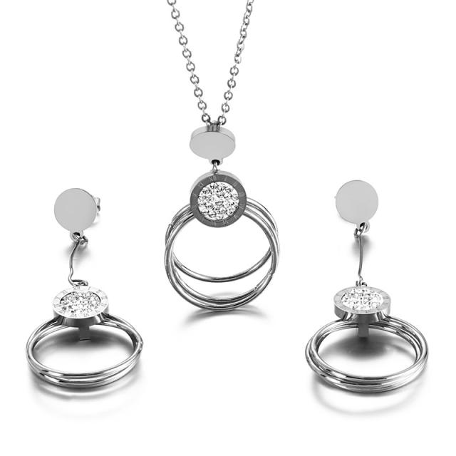 Occident fashion geometric circle stainless steel necklace set